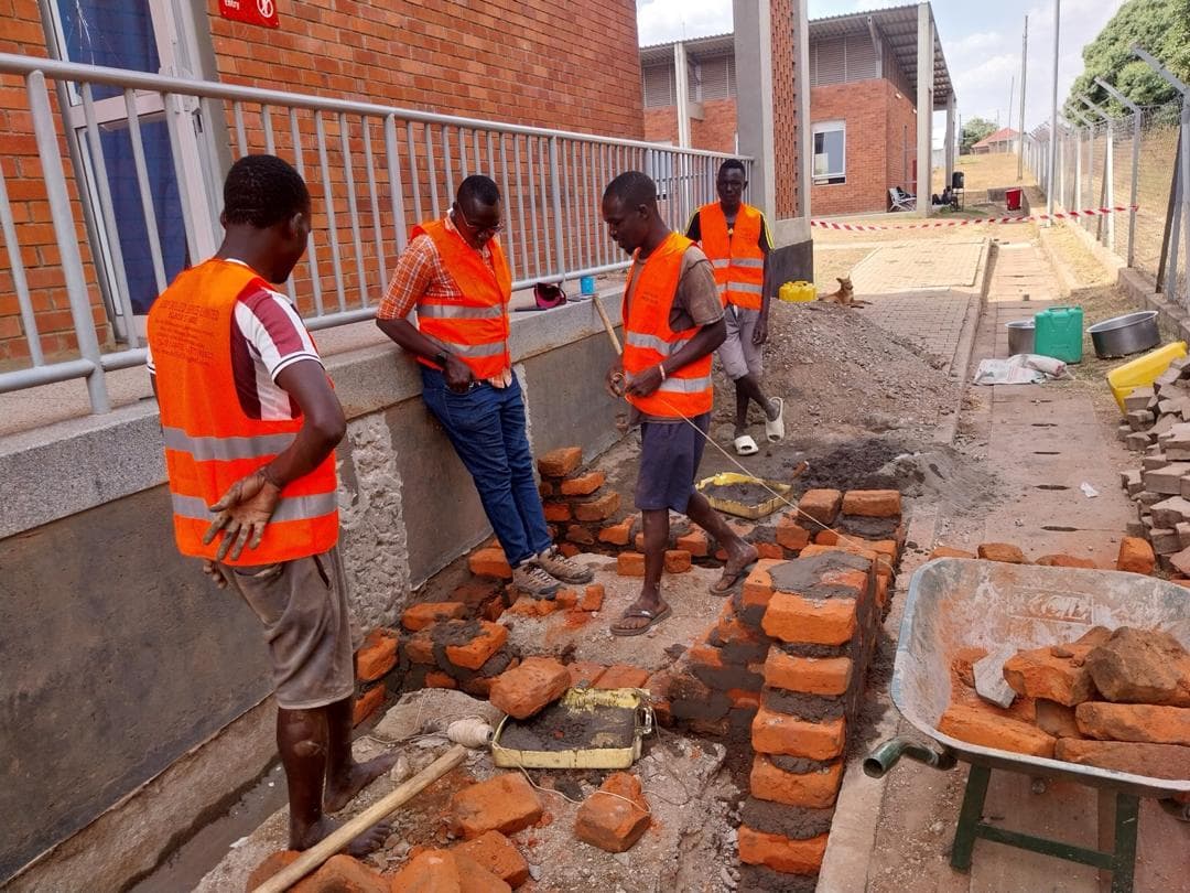 Construction workers on an active building site